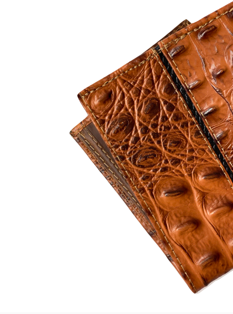 Leather Passcase Wallet, Leather Wallet, Custom Made Wallet, Handmade Wallet, Tan Leather Wallet, NYC Accessory, Fashion Accessory, Men Accessory, Man Accessory, Jebranco New York, NYC Boutique, Jebranco Accessory, Free Shipping NYC, New York City Online Store, NYC Shoe Store, Crocodile Leather, Alligator Leather, Fold Closure Wallet