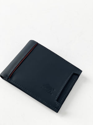 Navy Wallet, Passcase Wallet, Bifold Leather Wallet, Leather Wallet, Custom Made Wallet, Handmade Wallet, Navy Leather Wallet, NYC Accessory, Fashion Accessory, Men Accessory, Man Accessory, Jebranco New York, NYC Boutique, Jebranco Accessory, Free Shipping NYC, New York City Online Store, NYC Shoe Store, Fold Closure Wallet