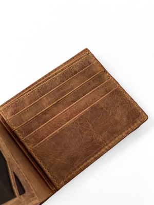Brown Wallet, Bifold Leather Wallet, Leather Wallet, Custom Made Wallet, Handmade Wallet, Brown Leather Wallet, NYC Accessory, Fashion Accessory, Men Accessory, Man Accessory, Jebranco New York, NYC Boutique, Jebranco Accessory, Free Shipping NYC, New York City Online Store, NYC Shoe Store, Alligator Leather, Fold Closure Wallet, Tooled Print, Tooled Print Wallet